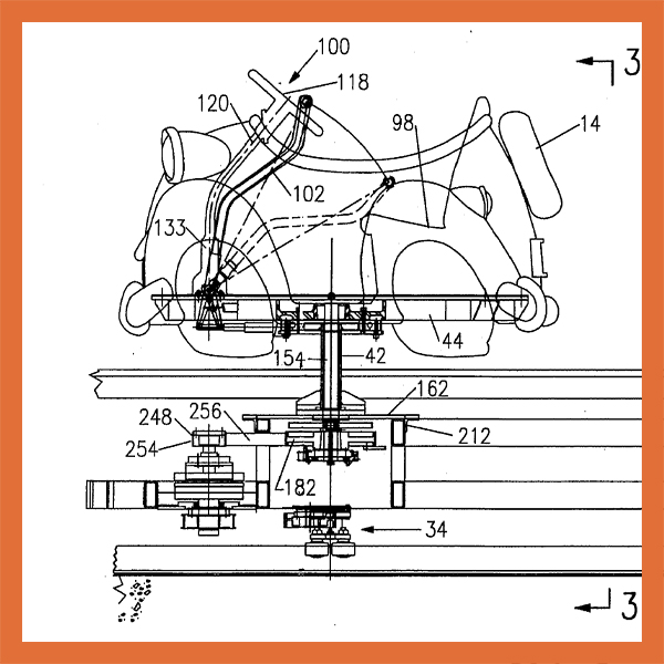 Patent diagram — spinning passenger car ride